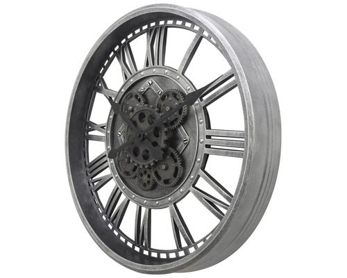 Dekorativní nástěnné hodiny s římskými číslicemi a designem ozubeného kola.