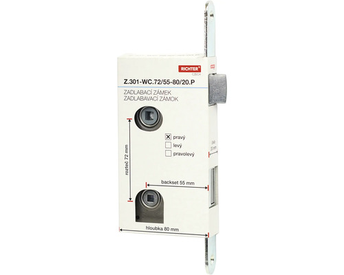 Zadlabací zámek Richter o rozměrech 72 mm, 55 mm a 80 mm