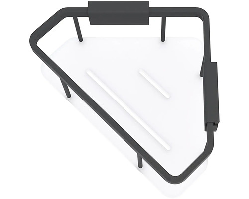 Rohová police s kovovou a plastovou deskou