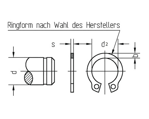 Technický výkres pojistného kroužku pro použití s hřídelem