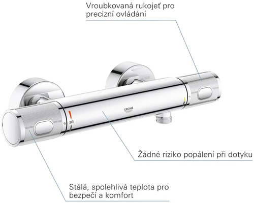 Detail termostatické baterie Grohe pro montáž na stěnu