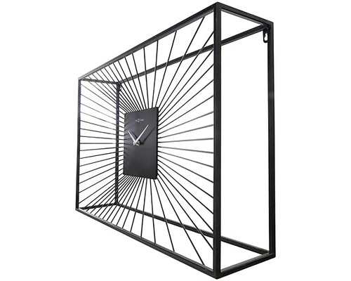 Dekorativní nástěnné hodiny s obdélníkovým kovovým rámem a ciferníkem