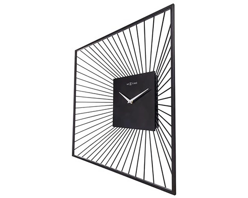 Obdélníkové nástěnné hodiny s abstraktními liniemi a logem NexTime