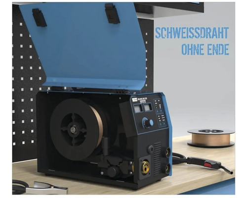 Svářečka s otevřeným krytem a cívkou svařovacího drátu