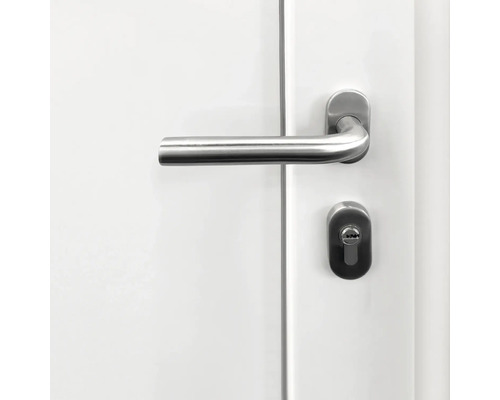 Nerezová klika s cylindrickým zámkem na dveřích