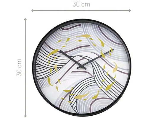 Kulaté nástěnné hodiny o průměru 30 centimetrů s motivem ryb