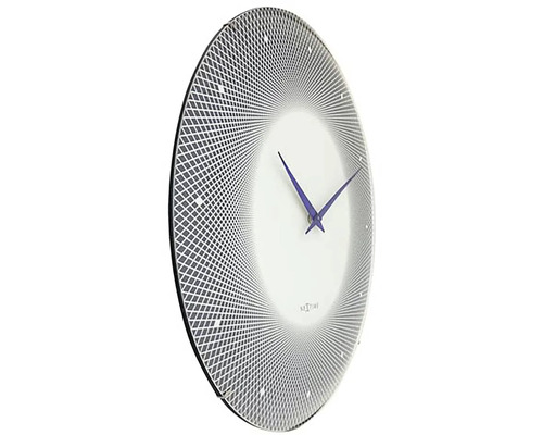 Kulaté nástěnné hodiny s grafickým vzorem a ručičkami