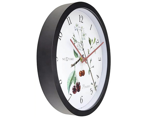 Nástěnné hodiny s motivem třešňových květů a černým rámem