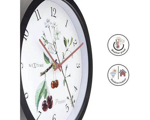 Nástěnné hodiny Nextime s motivem třešňových květů a pouzdrem odolným proti povětrnostním vlivům pro vnitřní i venkovní použití