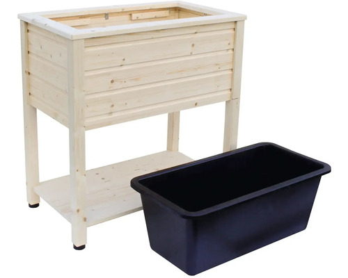 Dřevěný vyvýšený záhon s květináčem