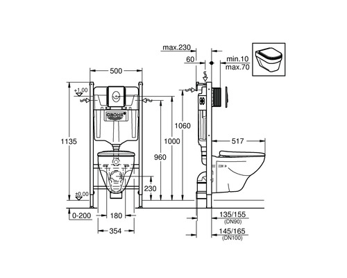 Technický výkres WC s rozměry