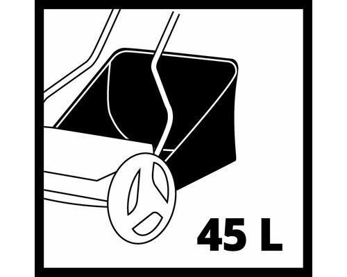 Symbol sekačky na trávu s objemem sběrného koše 45 litrů