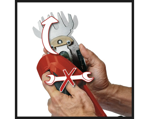 Symbol pro směr výměny nože nůžek na trávu bez použití nářadí