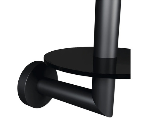 Černý držák toaletního papíru s poličkou pro montáž na stěnu