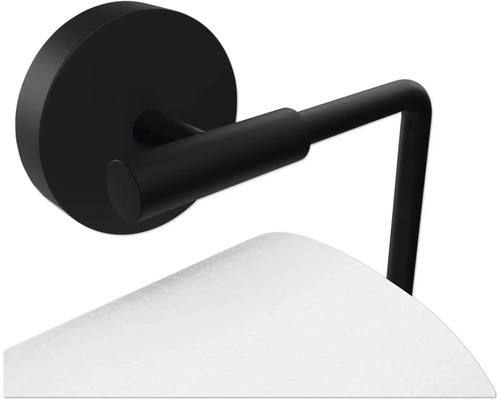 Černý držák toaletního papíru s rolí papíru pro montáž na stěnu