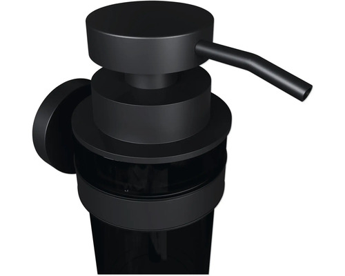 Černý nástěnný dávkovač mýdla z plastu a kovu