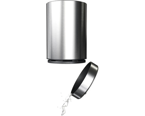 Nerezový dávkovač mýdla s otevřenou nádobou a mýdlem