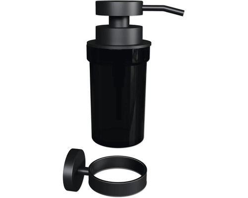 Černý dávkovač mýdla pro montáž na stěnu