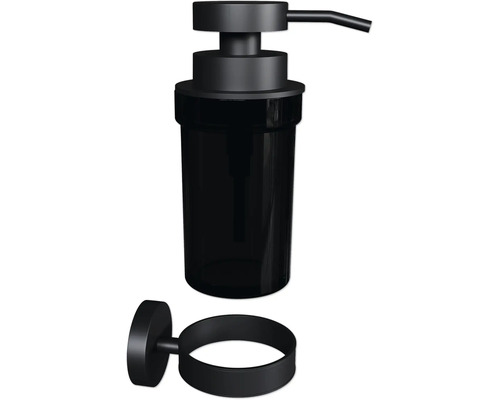 Černý dávkovač mýdla pro montáž na stěnu