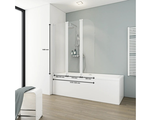 Vana s třídílnou sprchovou zástěnou s rozměry