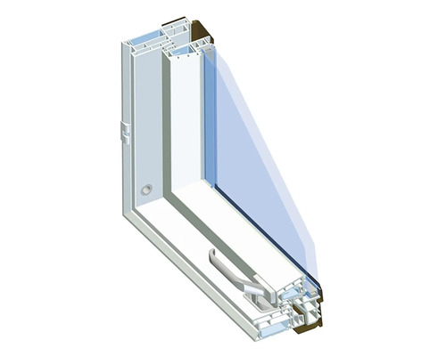 Řez plastovým oknem s klikou