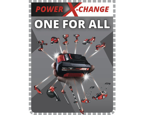 Akumulátor Einhell Power X-Change s různým nářadím a zahradní technikou