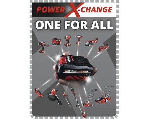 Baterie Power X-Change s různým nářadím a zahradní technikou.