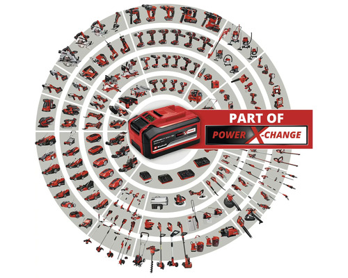 Akumulátor Einhell Power X-Change obklopený výběrem nářadí