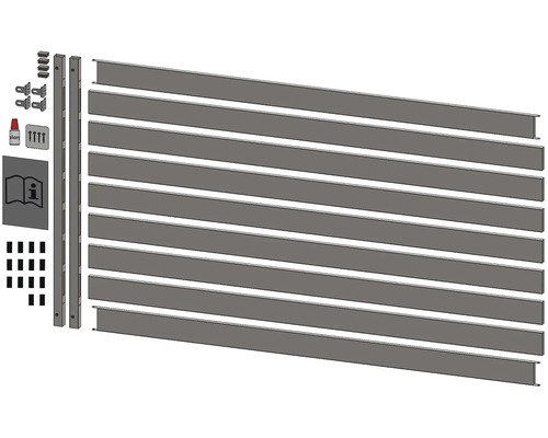 Jednotlivé díly kovové sady plotu s montážním návodem