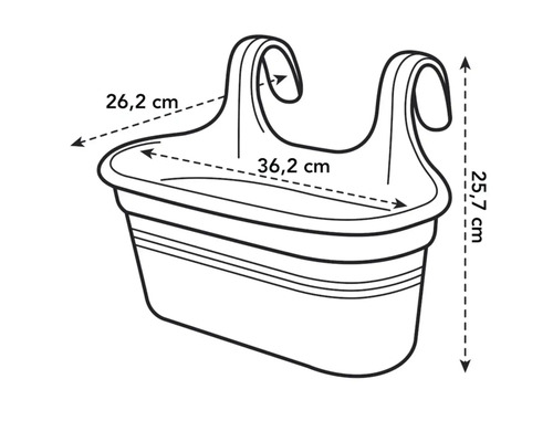 Ilustrace balkónového truhlíku s rozměry
