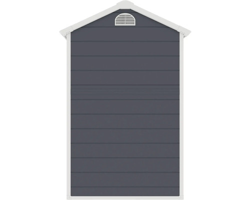 Zahradní bouda s vodorovnou panelovou strukturou a větracím oknem