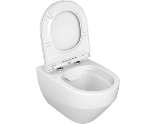 Závěsný hlubokosplachovací klozet s otevřeným splachovacím kruhem a vyklopeným sedátkem