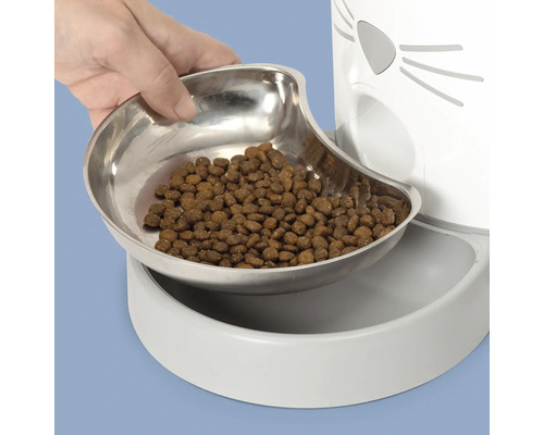Automatický podavač krmiva pro kočky s miskou z nerezové oceli a krmivem