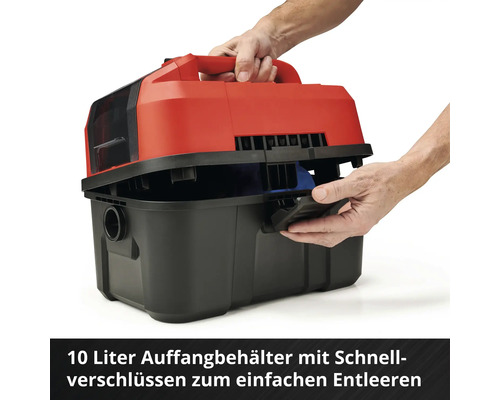 Mokro suchý vysavač s 10litrovou nádobou a rychloupínáky pro snadné vyprazdňování