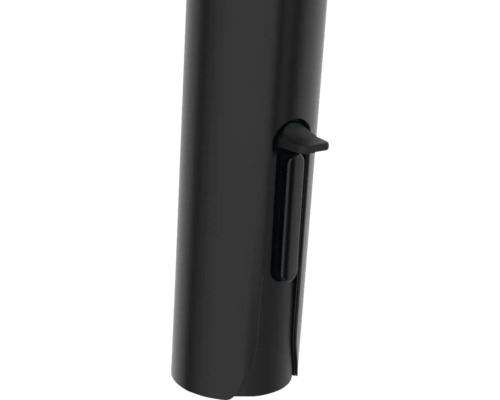 Detailní pohled na černý WC kartáč s nádobou