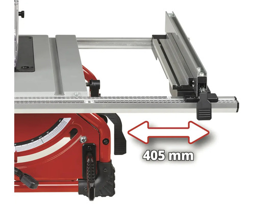 Detailní pohled na stolní kotoučovou pilu s údajem 405 mm