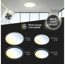 LED stropní svítidlo s dálkovým ovládáním, nastavitelná teplota barev od 2700 do 6500 Kelvinu, efekt podsvícení, průměr 42 centimetrů a 29,3 centimetrů, rám v černé a bílé barvě