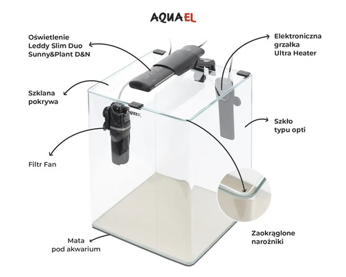 Kompletní skleněné akvárium s osvětlením, topením a filtrem