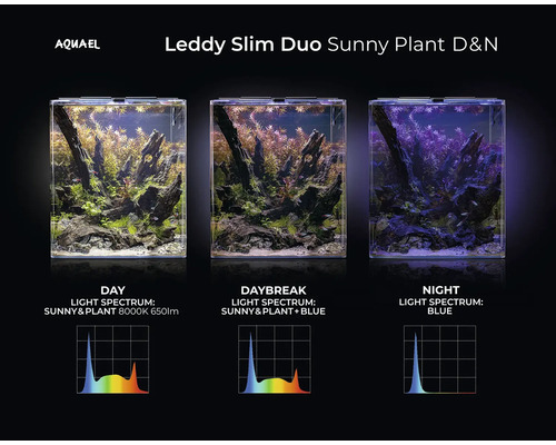 Osvětlení akvária Aquael Leddy Slim Duo Sunny Plant D&N s různými světelnými spektry