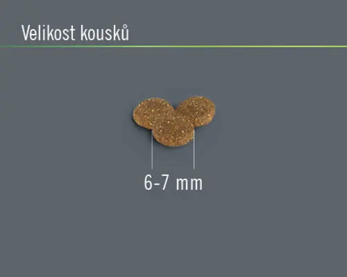 Kousky krmiva pro psy o velikosti 6 až 7 milimetrů