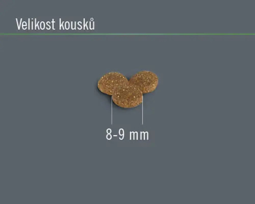 Velikost kousků krmiva 8 až 9 milimetrů