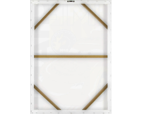 Zadní strana plátna s dřevěným rámem a systémem zavěšení