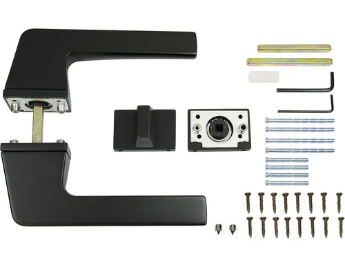 Sada dveřního kování s klikami, zámkovou skříní a upevňovacím materiálem