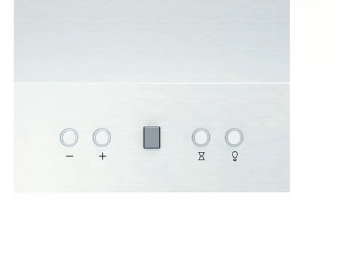 Ovládací prvky odsavače par s knoflíky pro regulaci úrovně, osvětlení a časovač