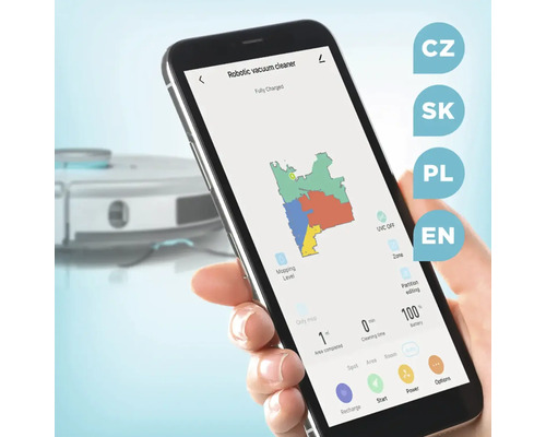 Smartphone s aplikací pro ovládání robotického vysavače