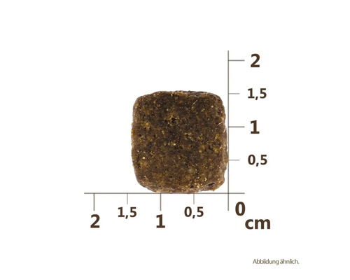 Jeden kus suchého krmiva s uvedením centimetrů