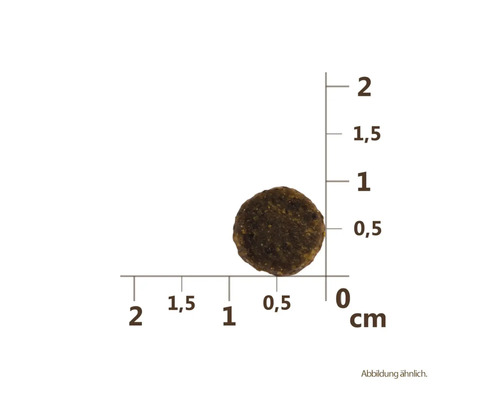 Jeden kus krmiva pro psy s uvedením velikosti v centimetrech