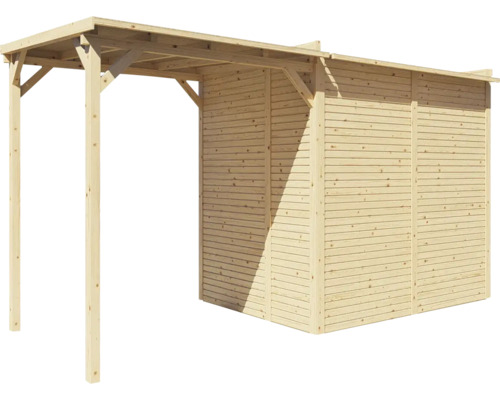 Dřevěný přístřešek se střechou a bočními stěnami