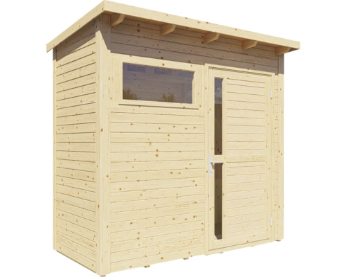 Dřevěný zahradní domek s oknem a dveřmi