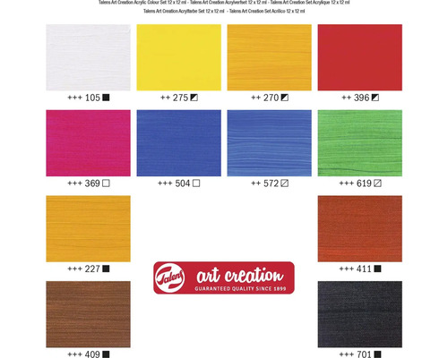 Sada akrylových barev Talens Art Creation s dvanácti barvami a logem Talens Art Creation